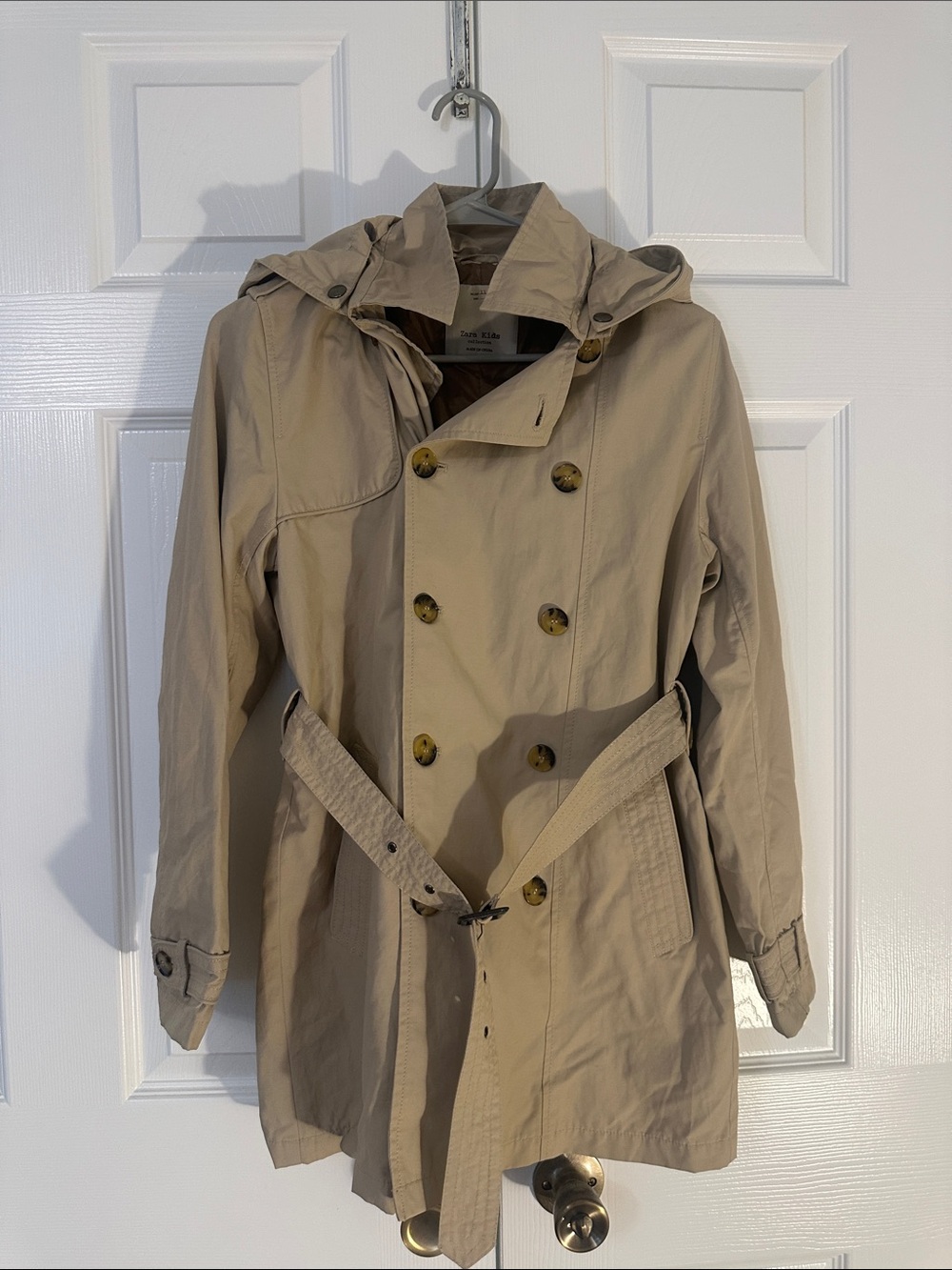 Zara juniors Khaki Hooded Double-Breasted Trench Coat
